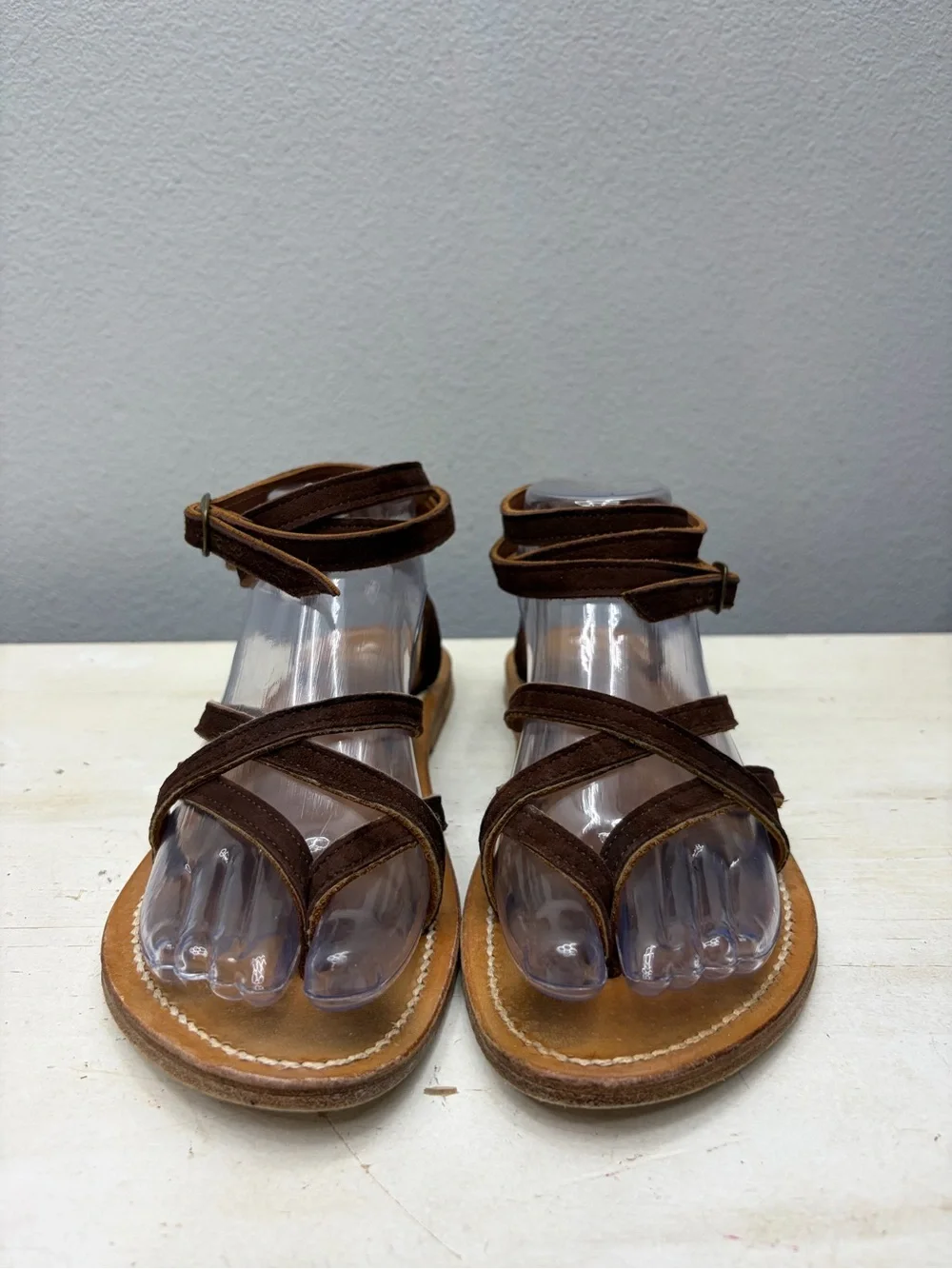 K. Jacques Brown Leather Zenobie Ankle Strap Sandals Size 40
